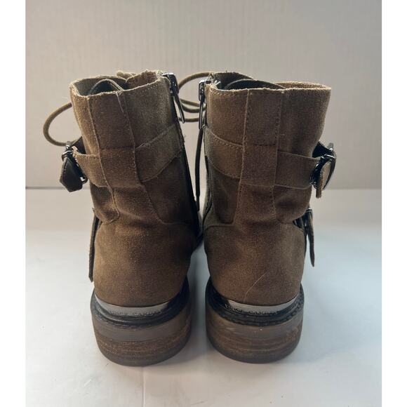 Vince Camuto Brown Suede Leather Combat Moto Tokode Zip Up Ankle Boots Sz 8 - Picture 6 of 11